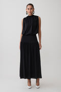 True Drop Waist Gathered Midi Dress - Black