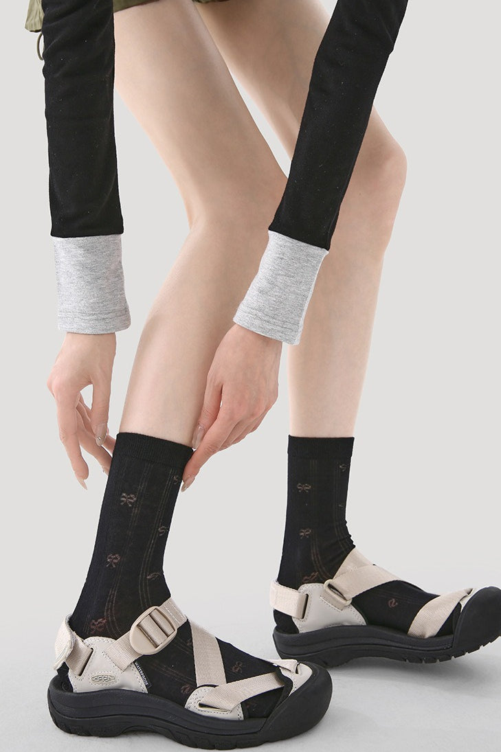 5 Pack Striped Polka Dot Ribbed Cuff Micro Mesh Cotton Socks