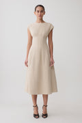 Zinia Linen Cap Sleeve Midi Dress - Natural