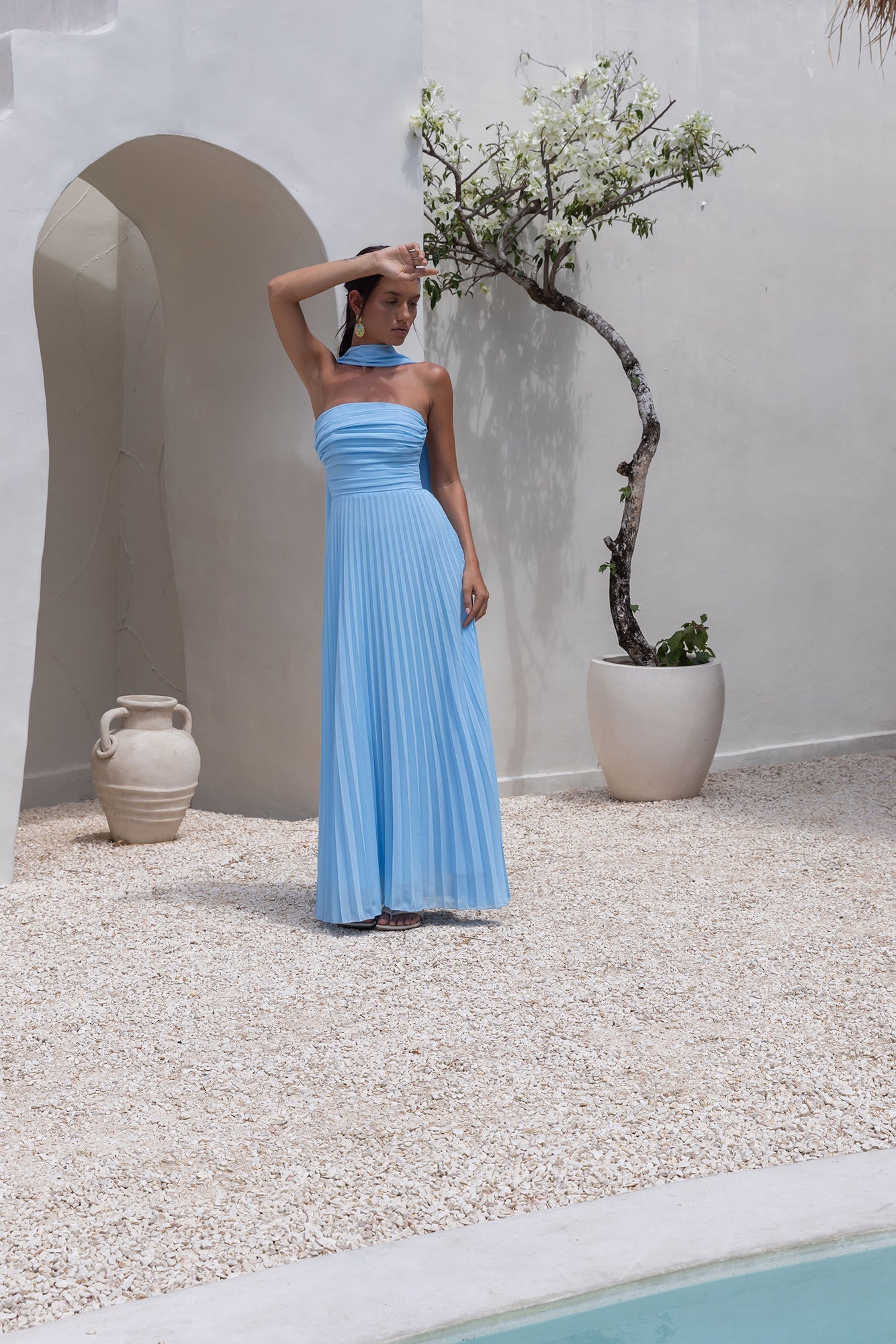 Rosewater Roads Strapless Maxi Dress Blue