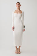 Freja Long Sleeve Wool Midi Dress - White
