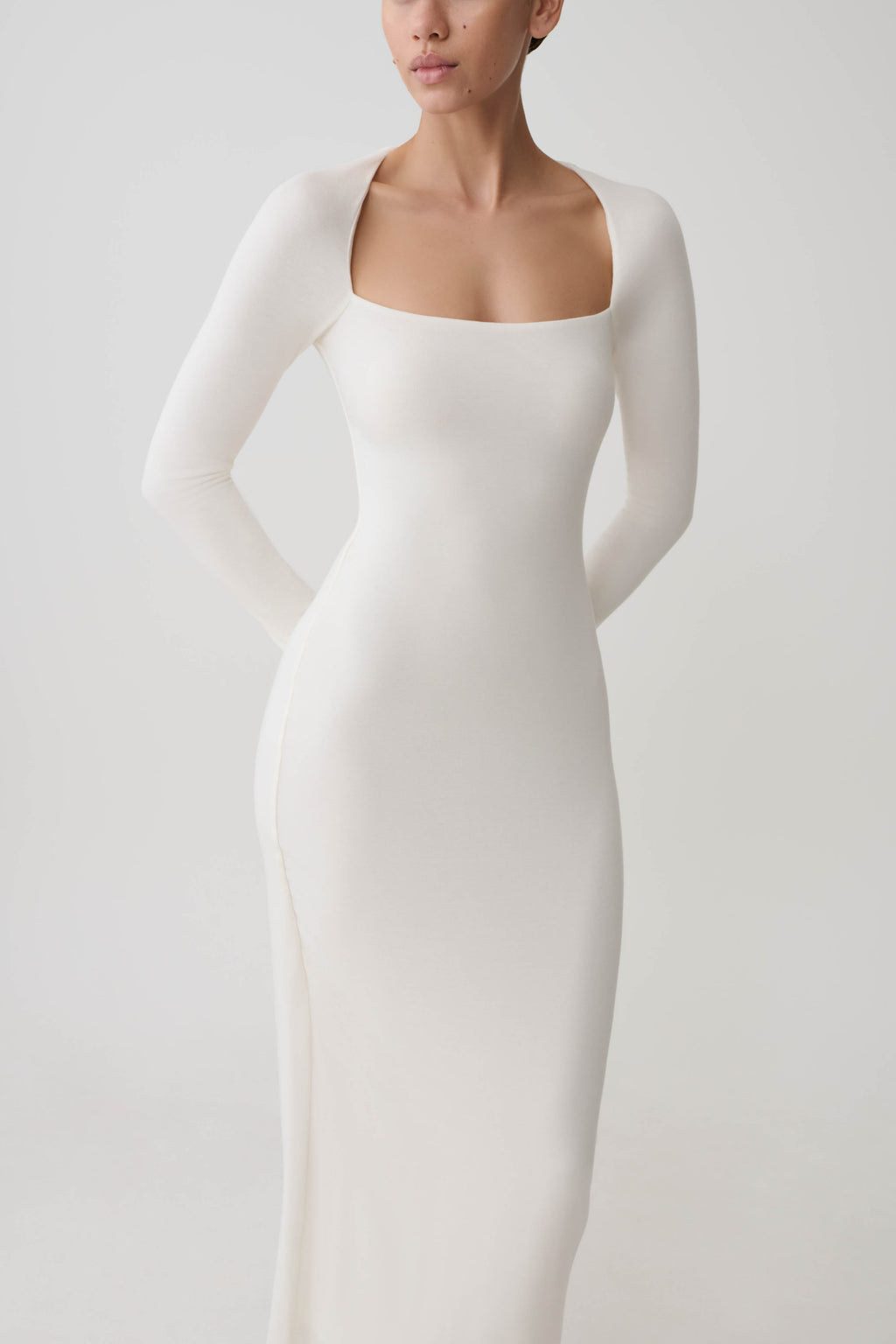 Freja Long Sleeve Wool Midi Dress - White