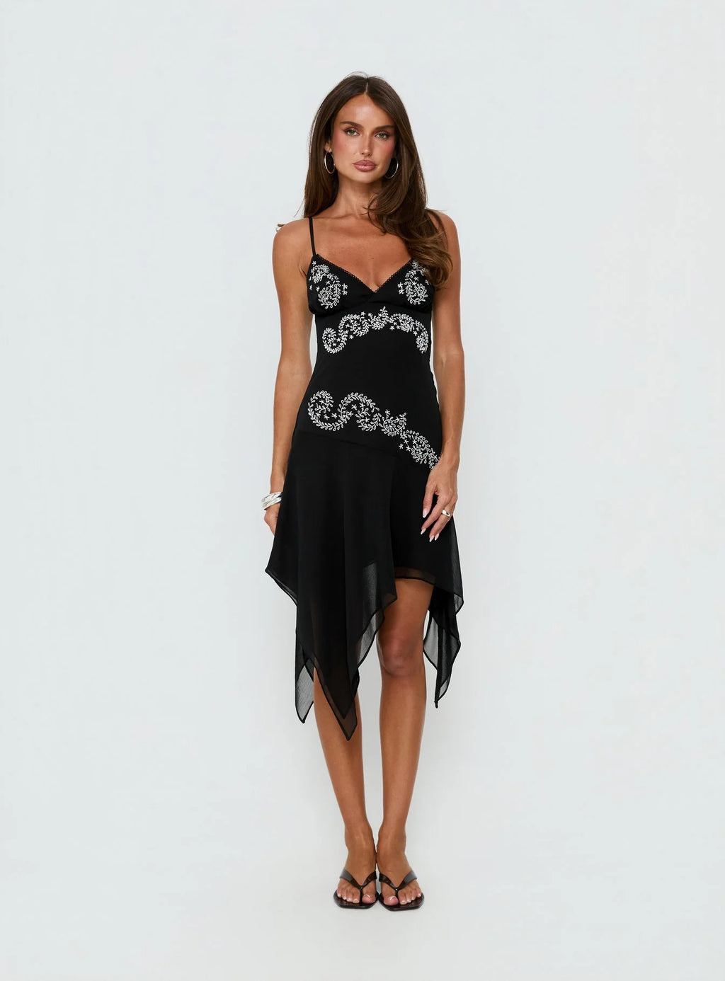 Pappilion Asymmetrical Midi Dress Black