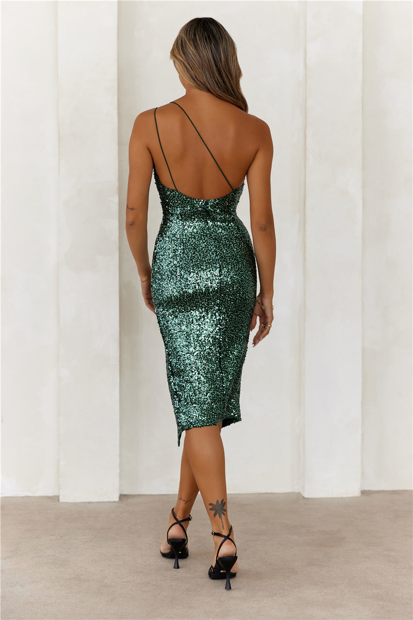 Sparkle At The Social Sequin Midi Dress Green