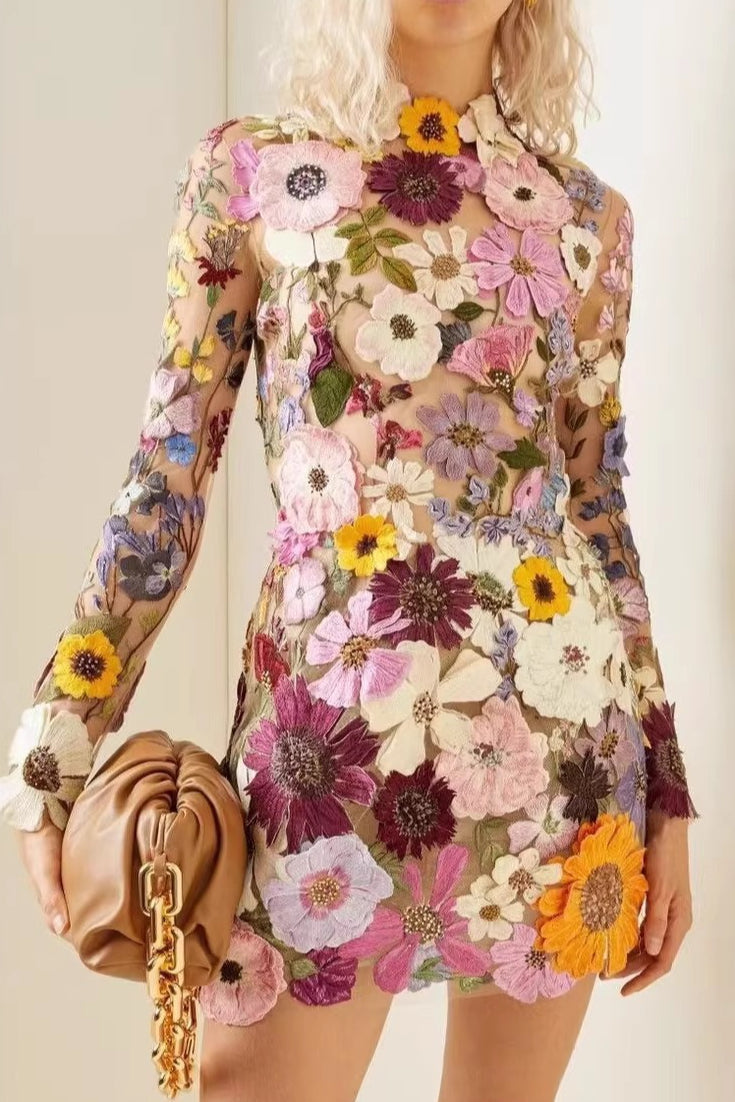 3D Floral Embroidery Bodycon Floral Dress