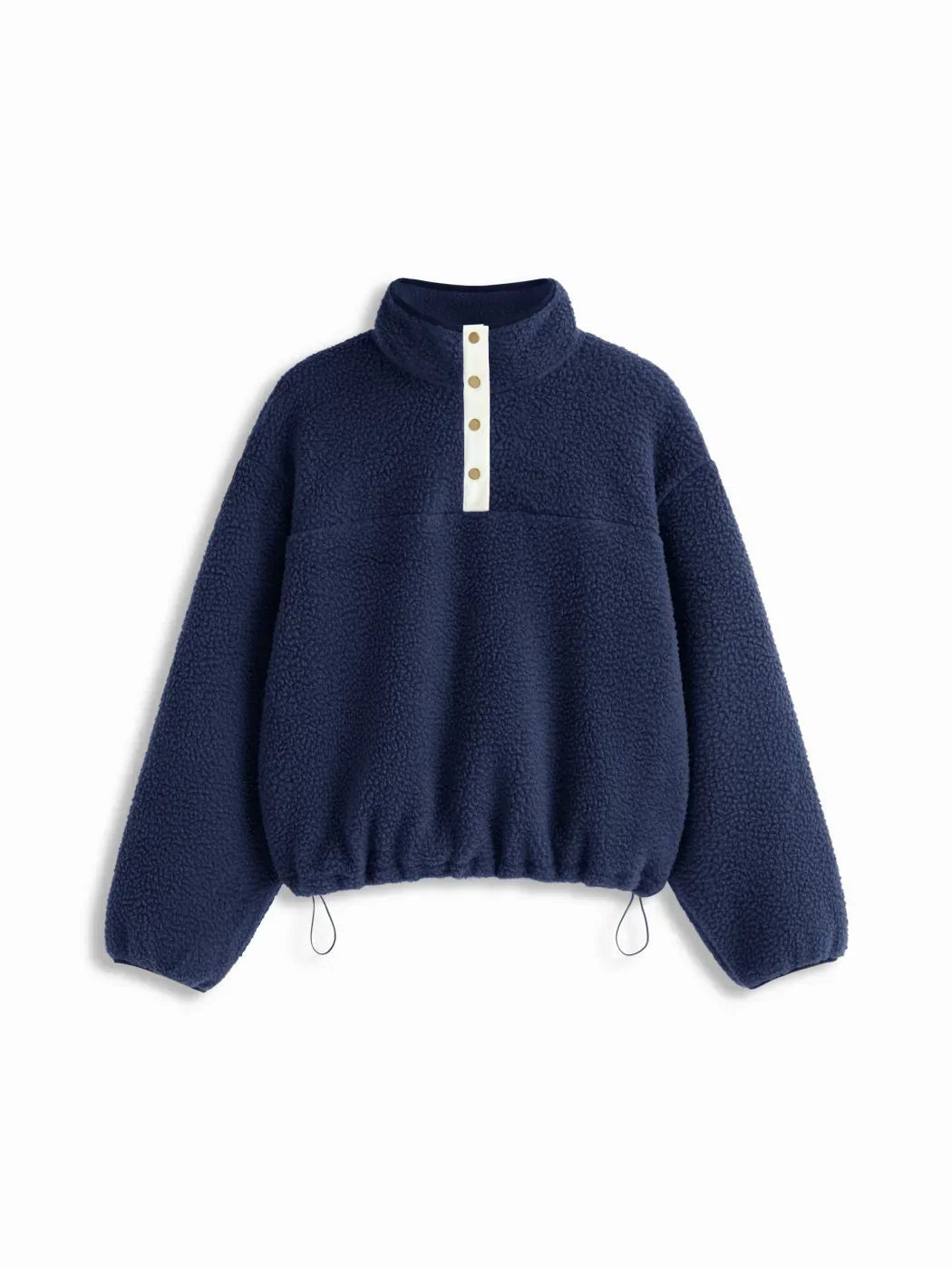 Fleece Collar Drawstring Button Long Sleeve Sweatshirt