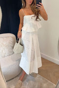 Moxidress Lace Hollow Out Ruffle Cami Top and A-line Midi Skirt Set