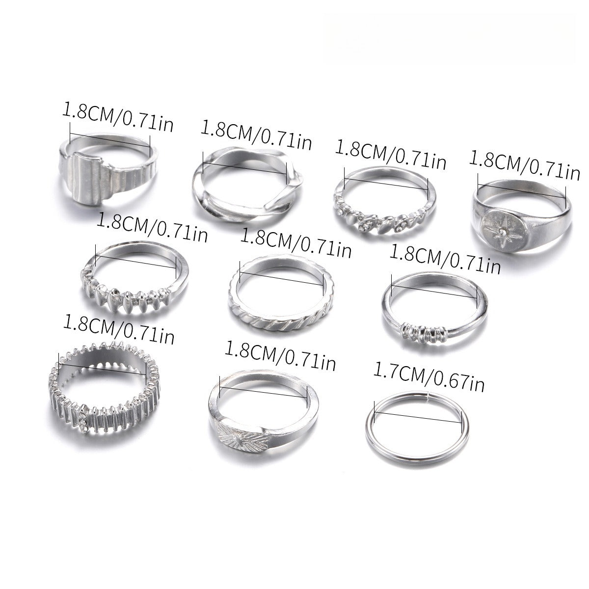10-Piece Alloy Zirconia Statement Ring Set