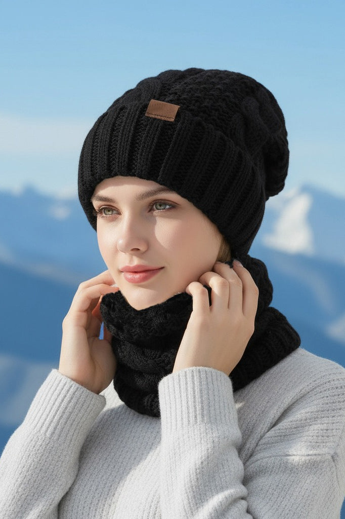 2-Piece Winter Knit Ear Warmer Hat And Scarf Set