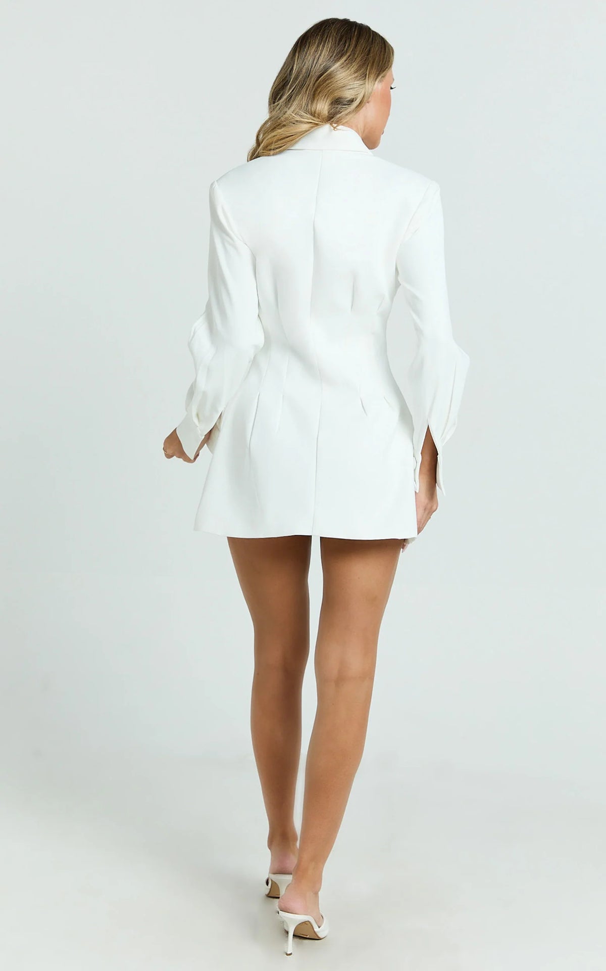 Button Front Pleat Waist Tulip Skirt Shirtdress in White
