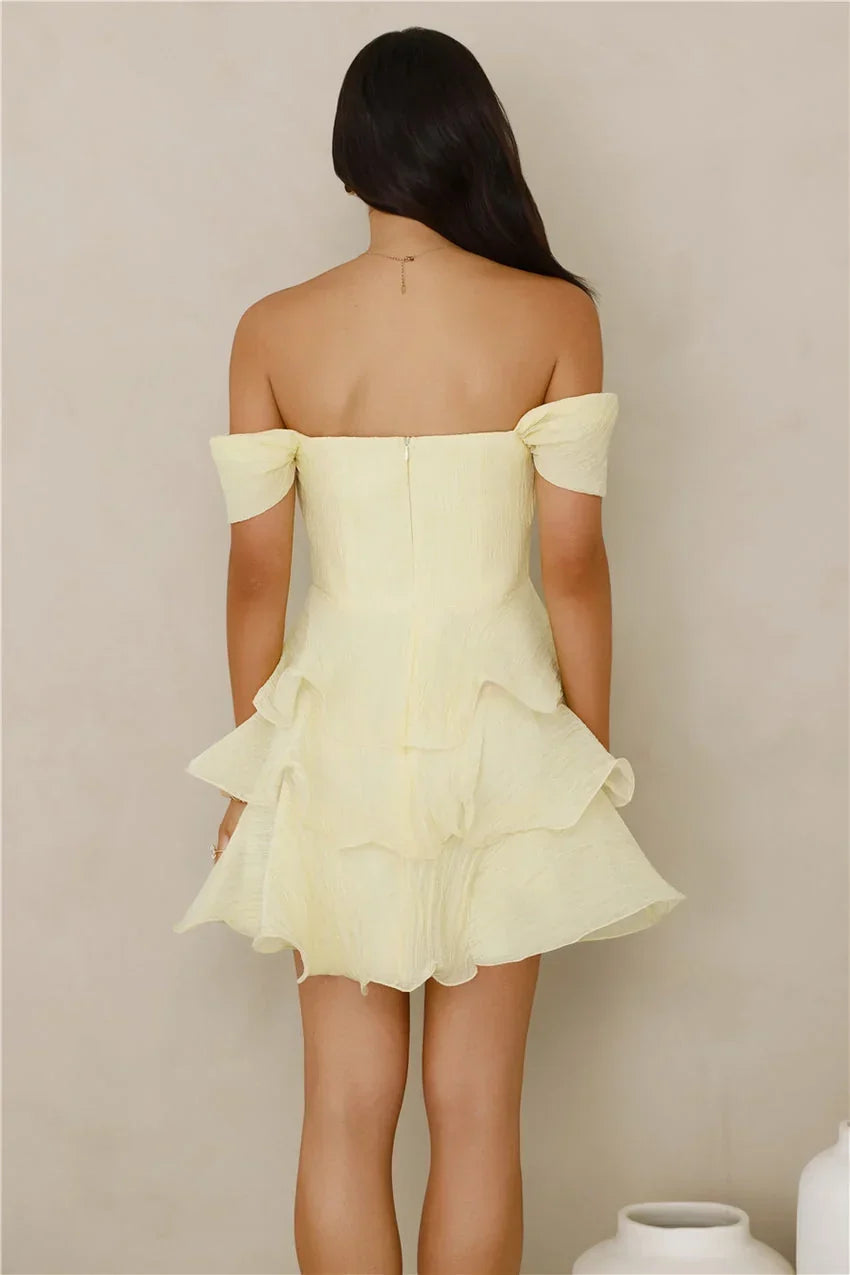 Pretty In The Sun Off Shoulder Mini Dress Yellow