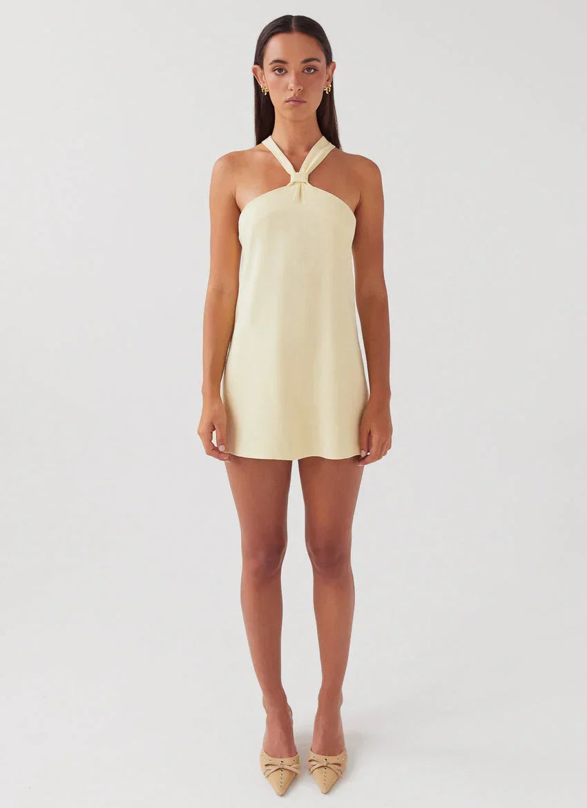 Keira Linen Micro Mini Dress - Lemon