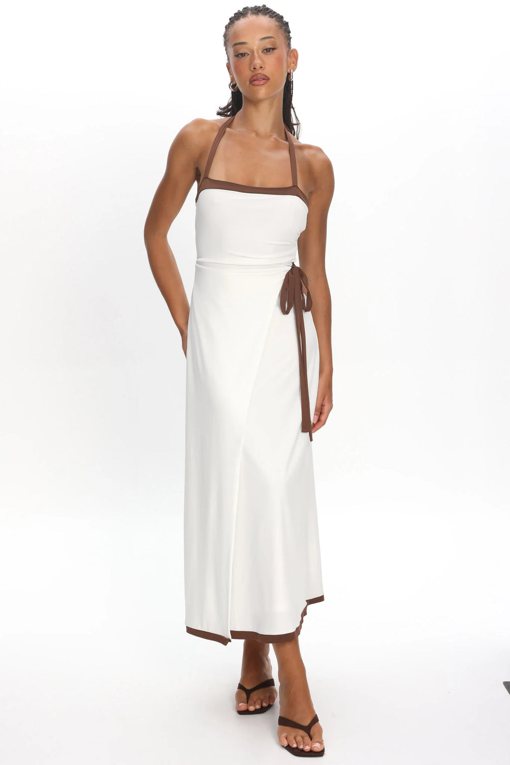Belira Wrap Front Midi Dress Ivory