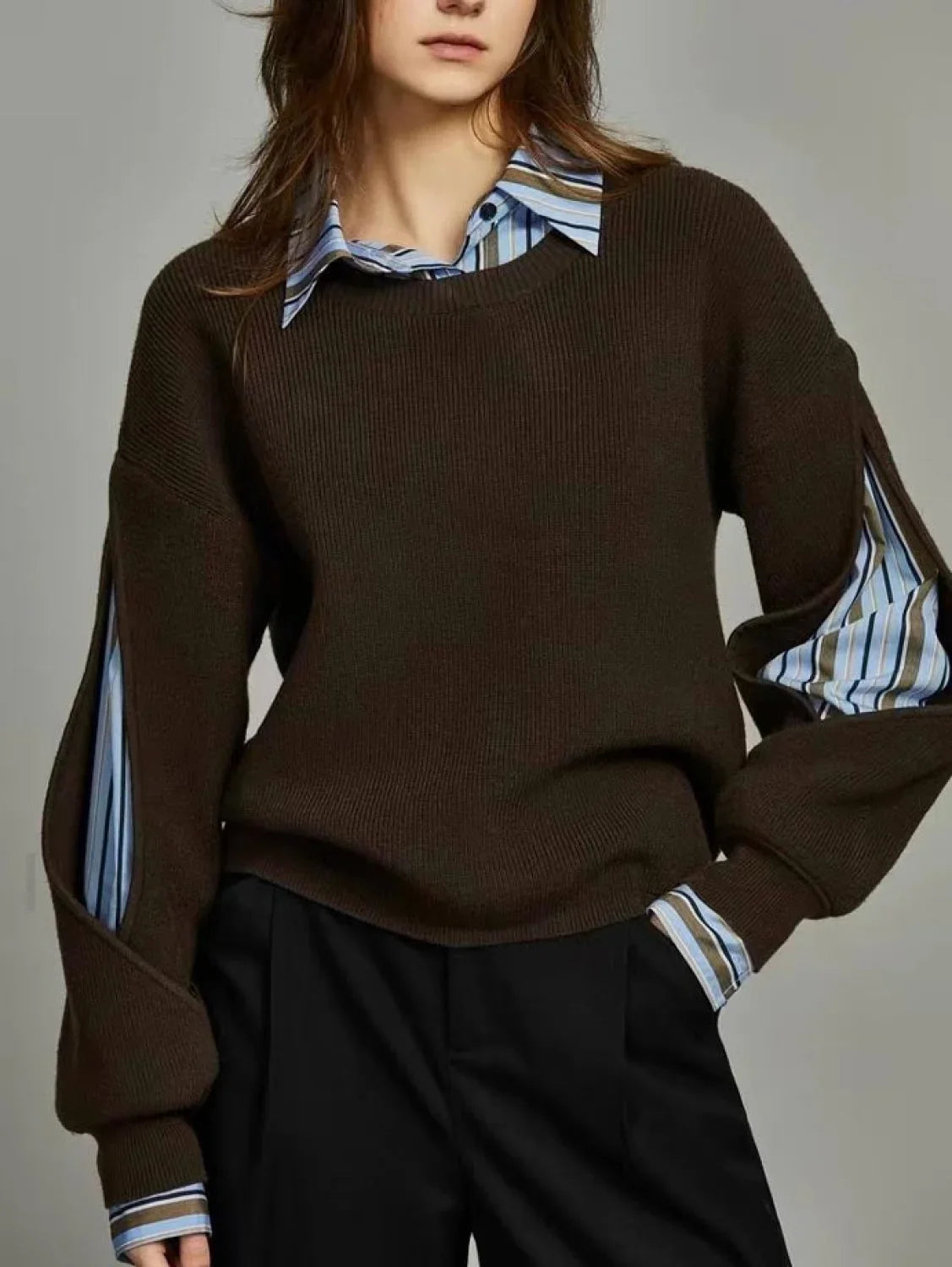 2 in 1 Ribbed Cutout Sweater