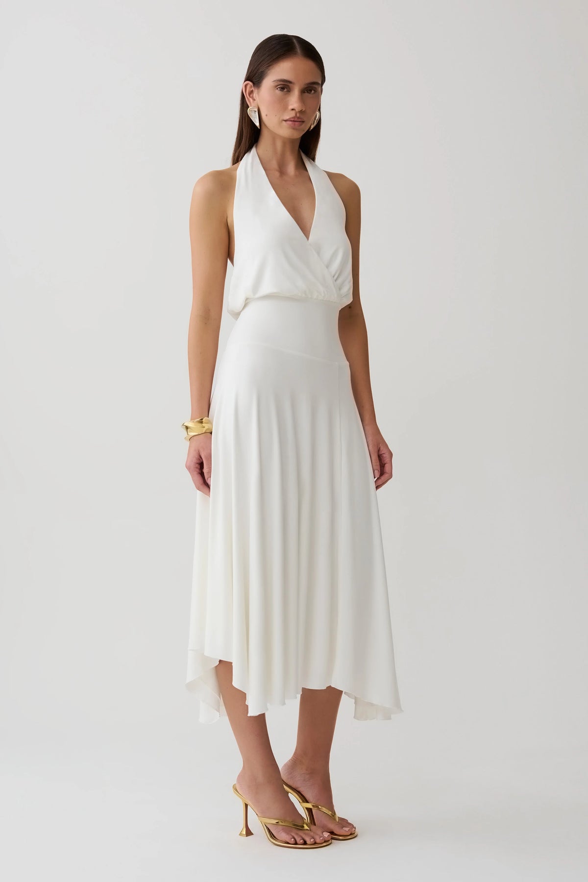 Krish Hankie Halter Midi Dress - White