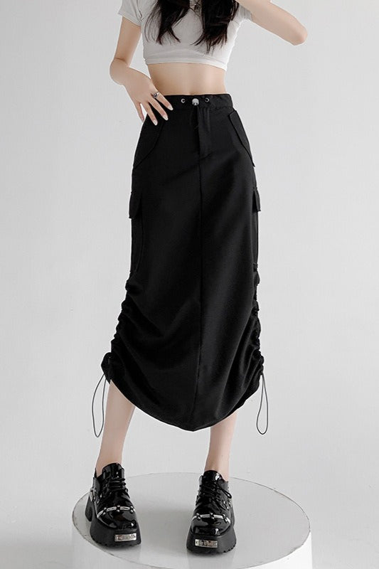 A-Line Gray Vintage Cargo High Slit Skirt