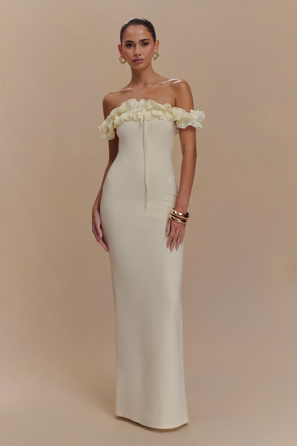Nova Ruffle Off Shoulder Maxi Dress - Ivory