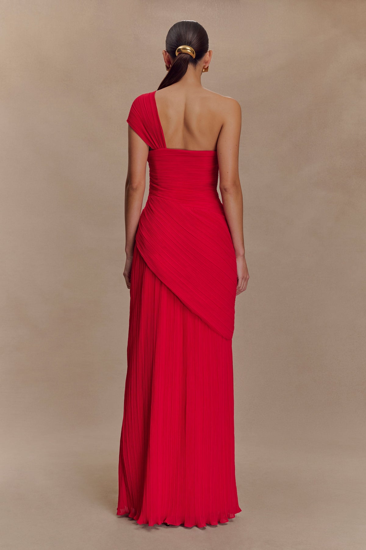 Tamara Shirred Chiffon Midi Dress - Red