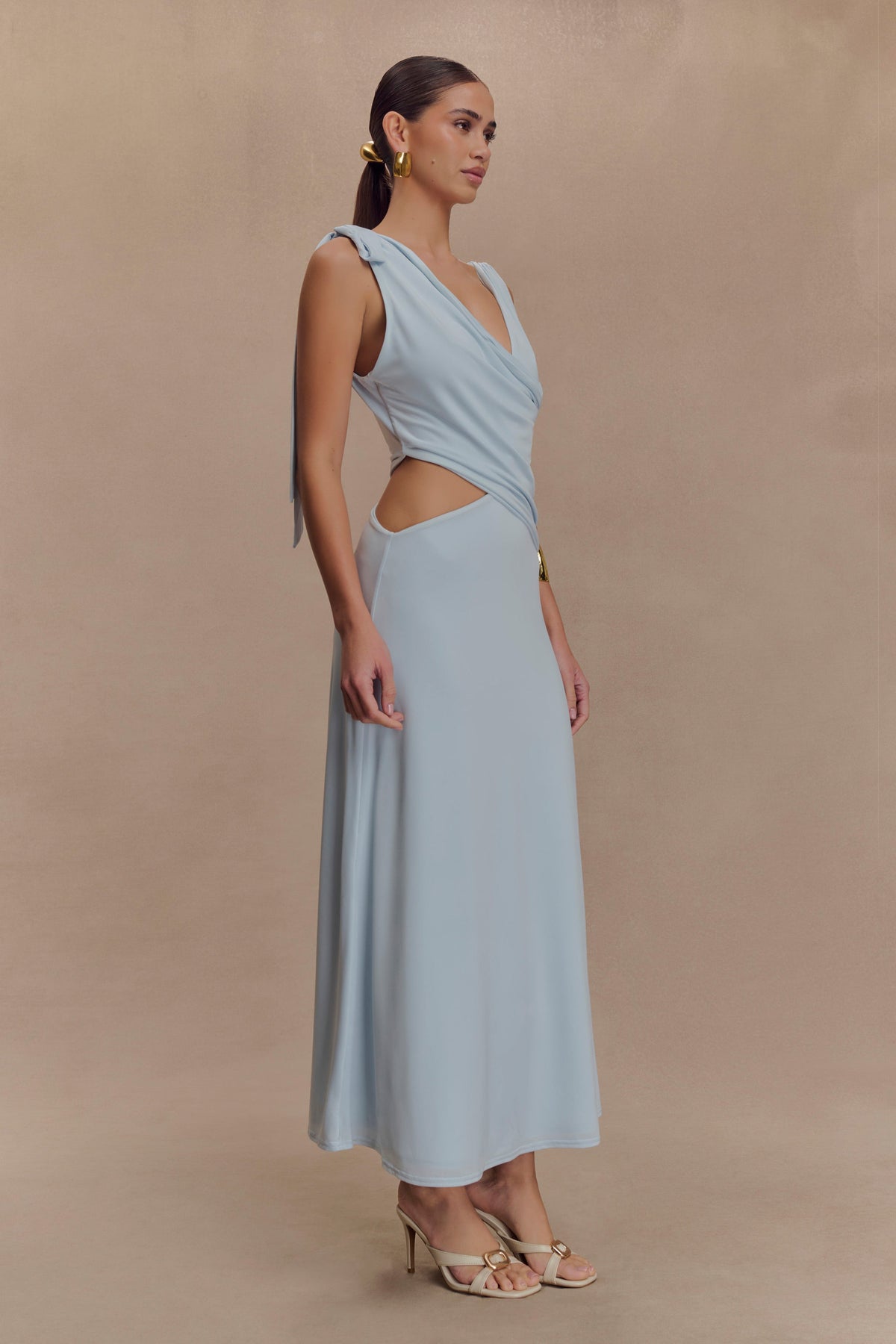 Raleigh Asymmetrical Slinky Midi Dress - Pale Blue