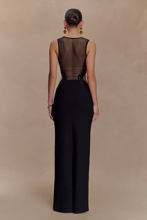 Angelique Beaded Crepe Maxi Dress - Black