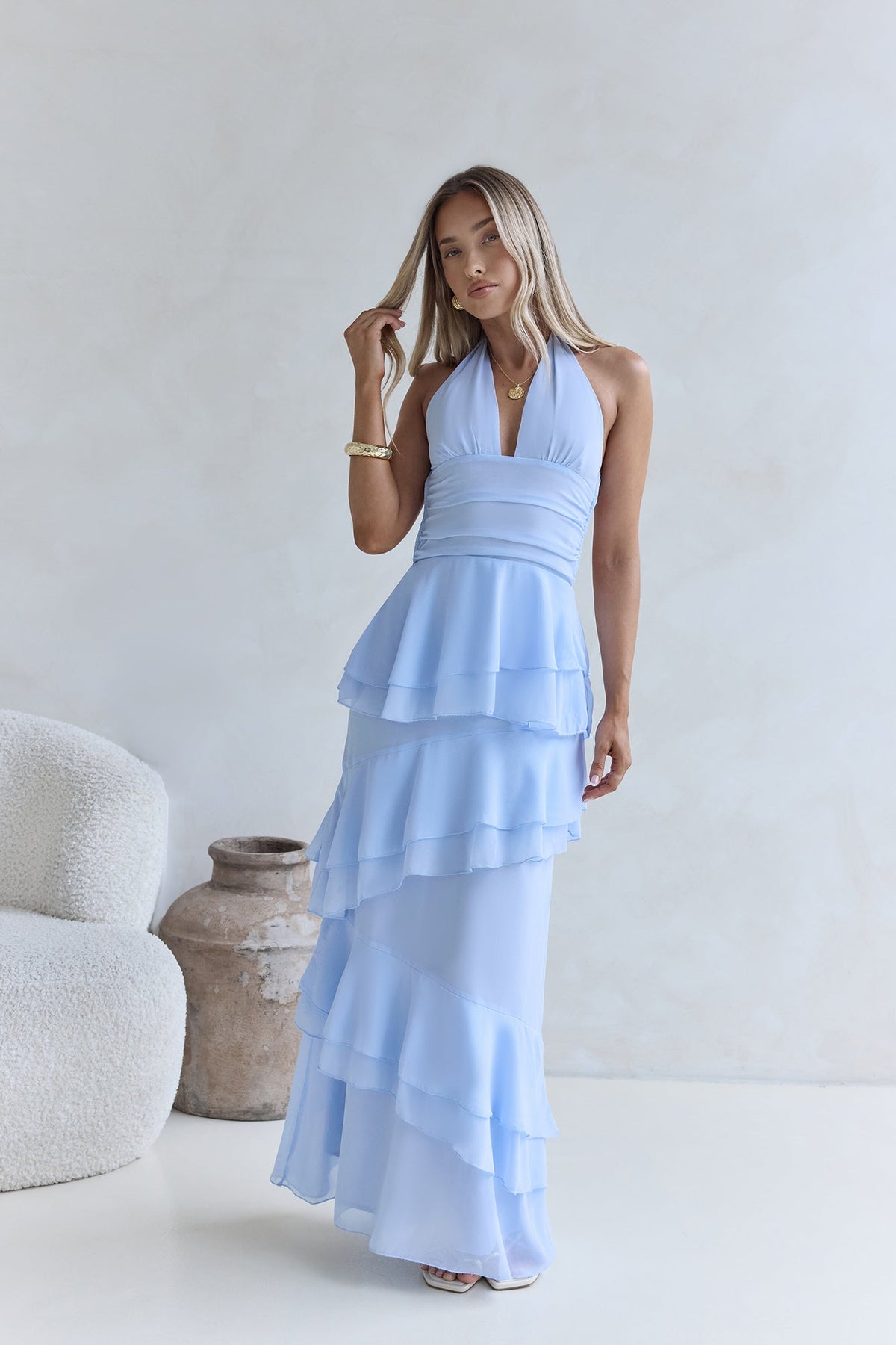Path Of Fate Halter Maxi Dress Blue
