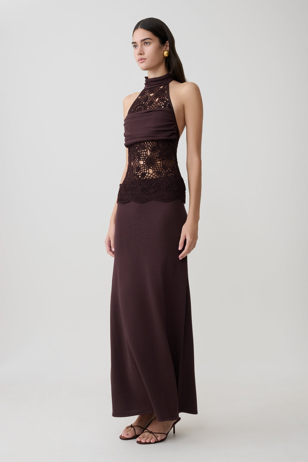 Tessie Knit & Crochet Maxi Dress - Dark Chocolate