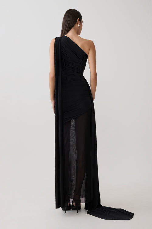 Asher Slinky One Shoulder Maxi Dress - Black