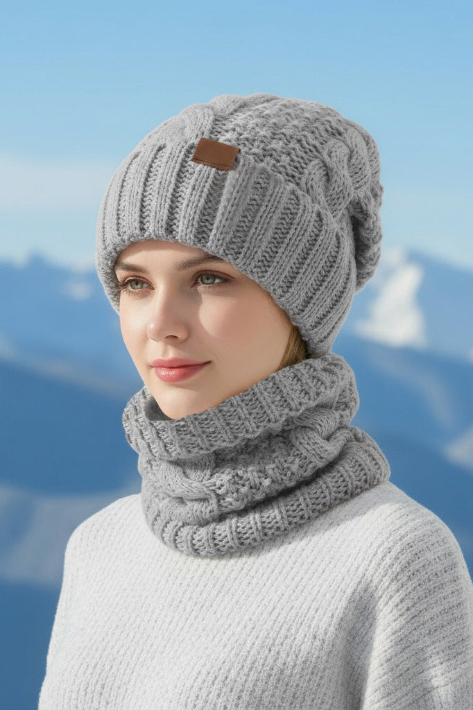 2-Piece Winter Knit Ear Warmer Hat And Scarf Set