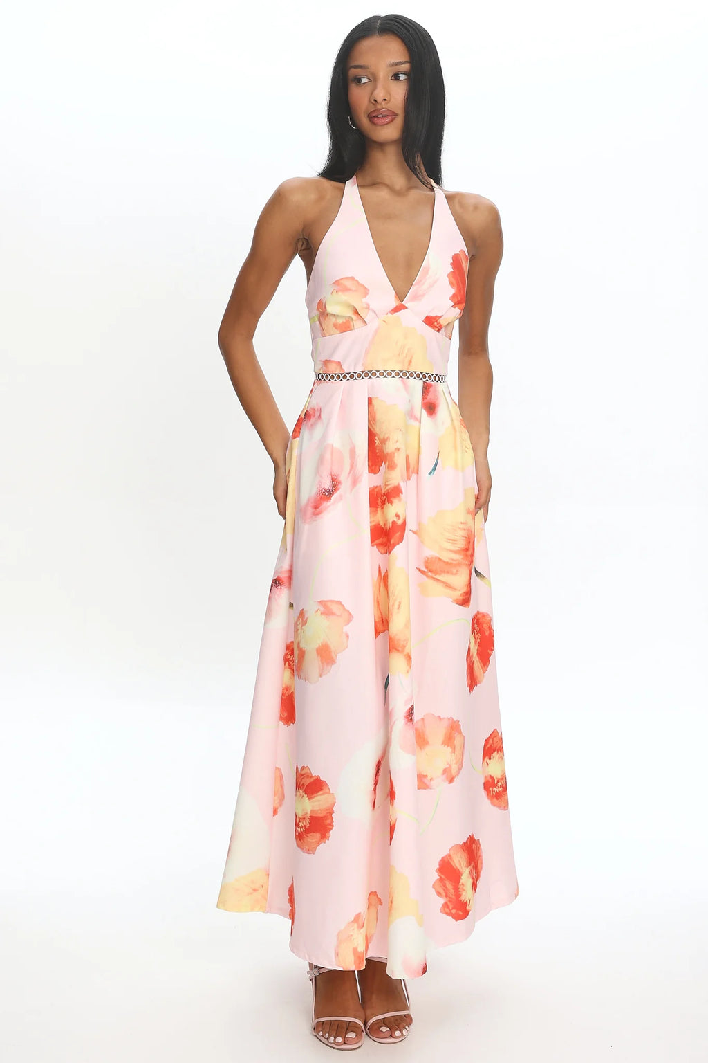 Ellin Tied Back Halter Maxi Dress Light Pink