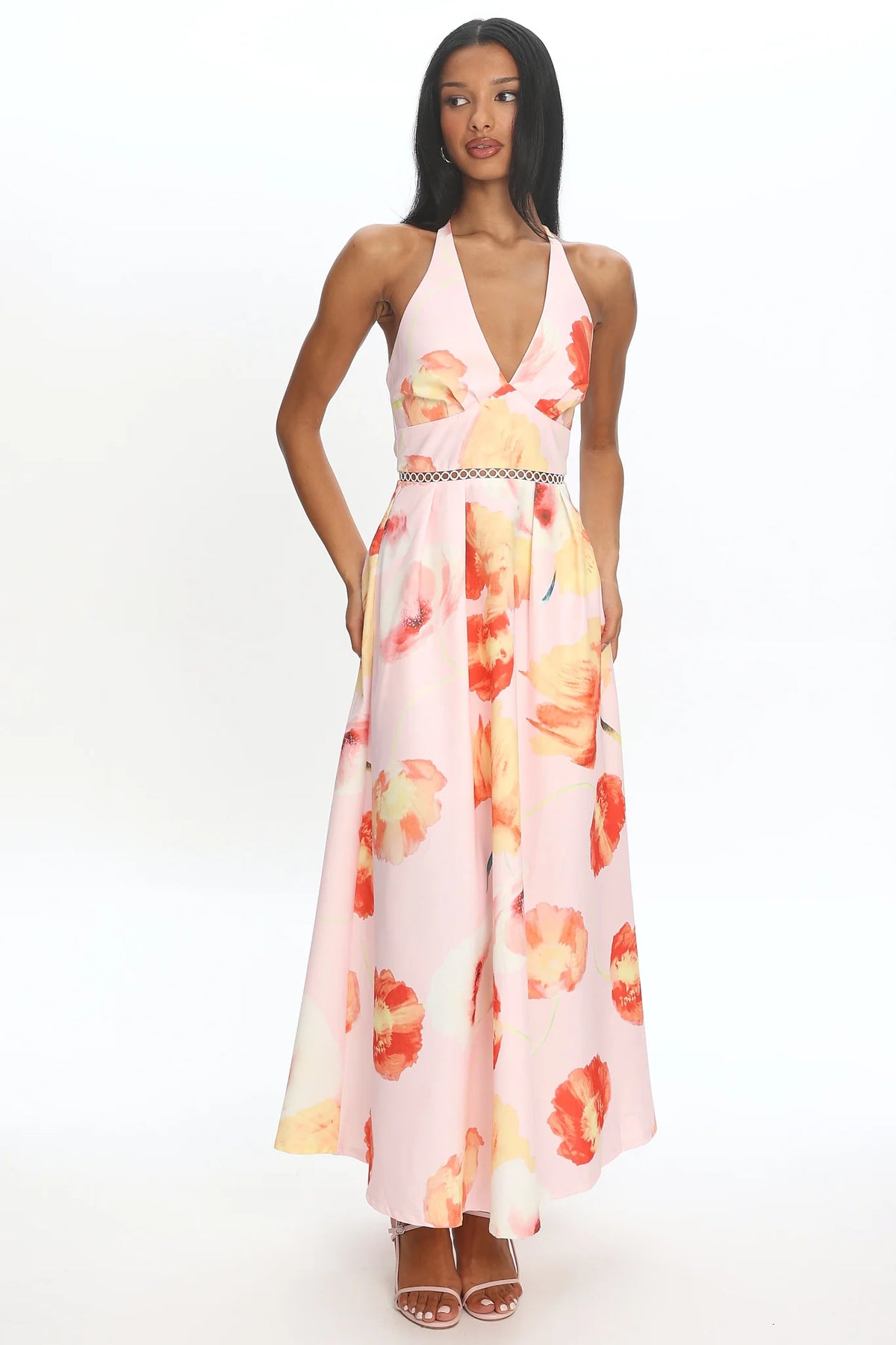 Ellin Tied Back Halter Maxi Dress Light Pink