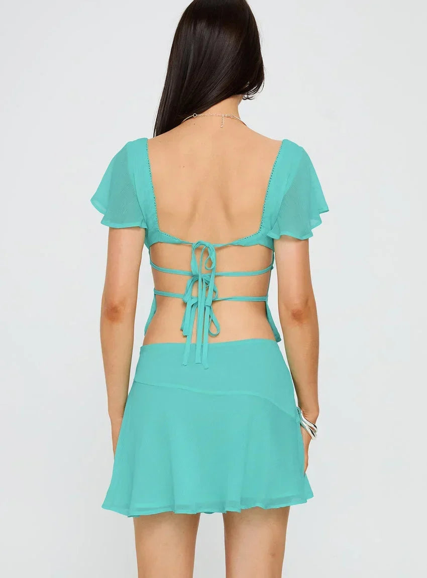Pappilion Asymmetrical Mini Skirt Aqua