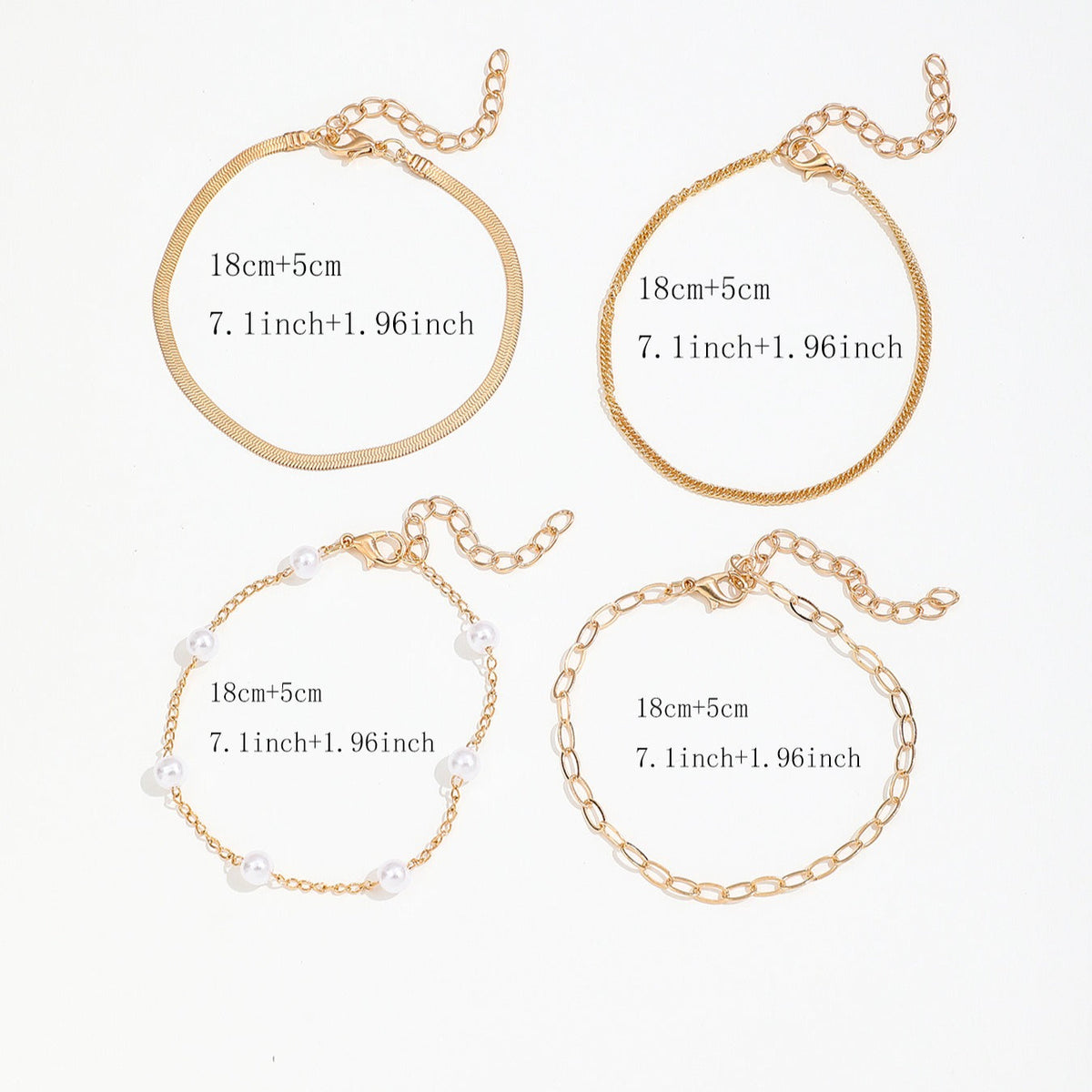 4-Piece Bohemian Paperclip Faux Pearl Snake Chain Bracelet Set