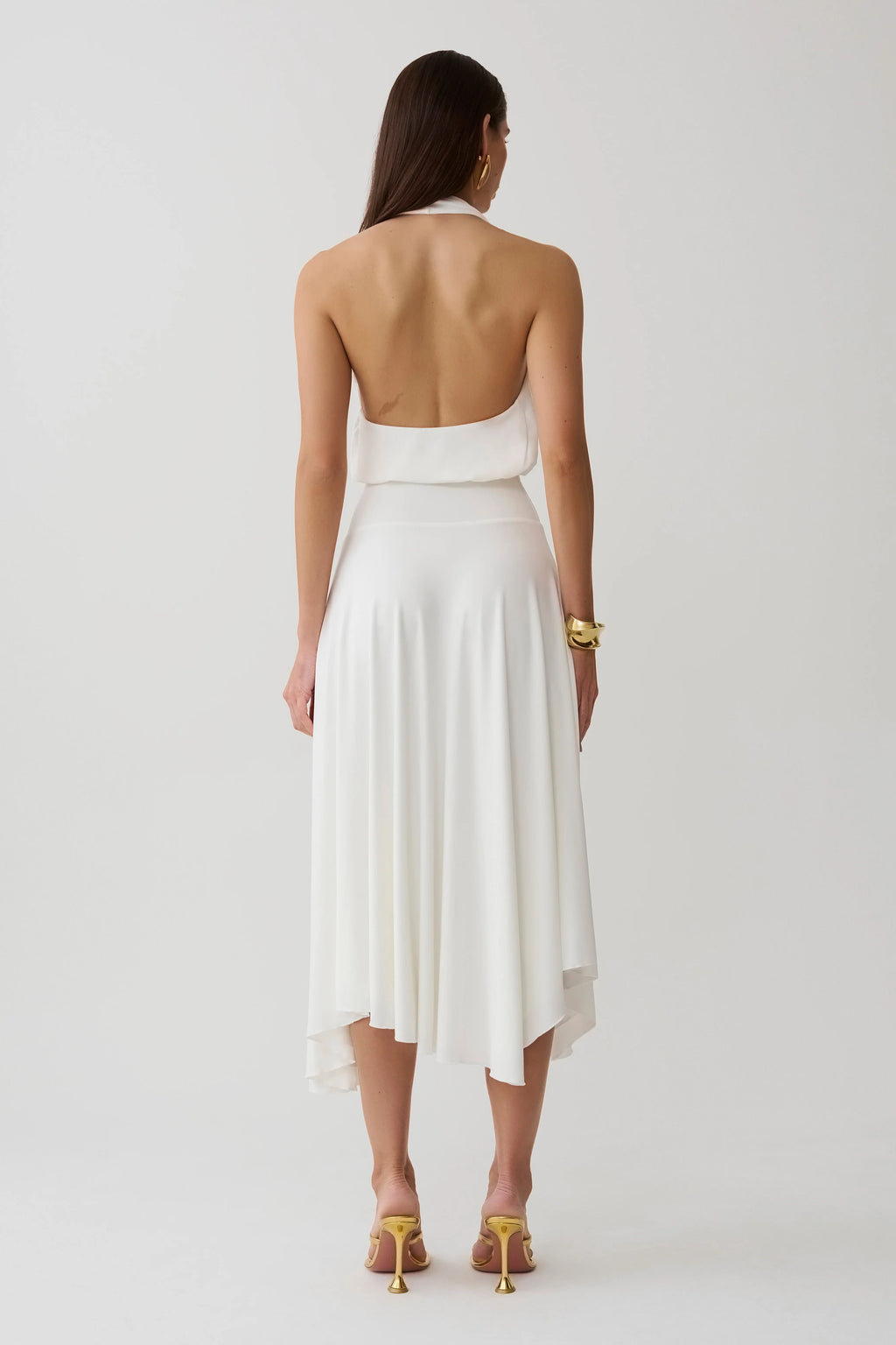 Krish Hankie Halter Midi Dress - White