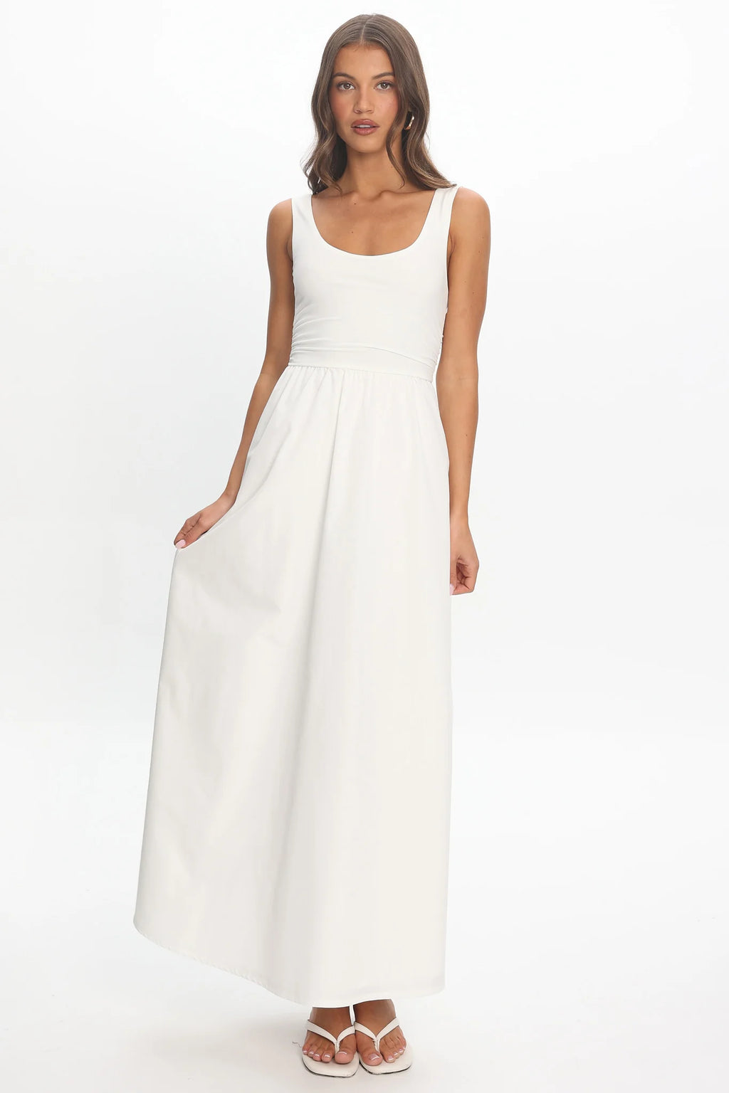 Ivory Muse Ruched Tank Maxi Dress Off White