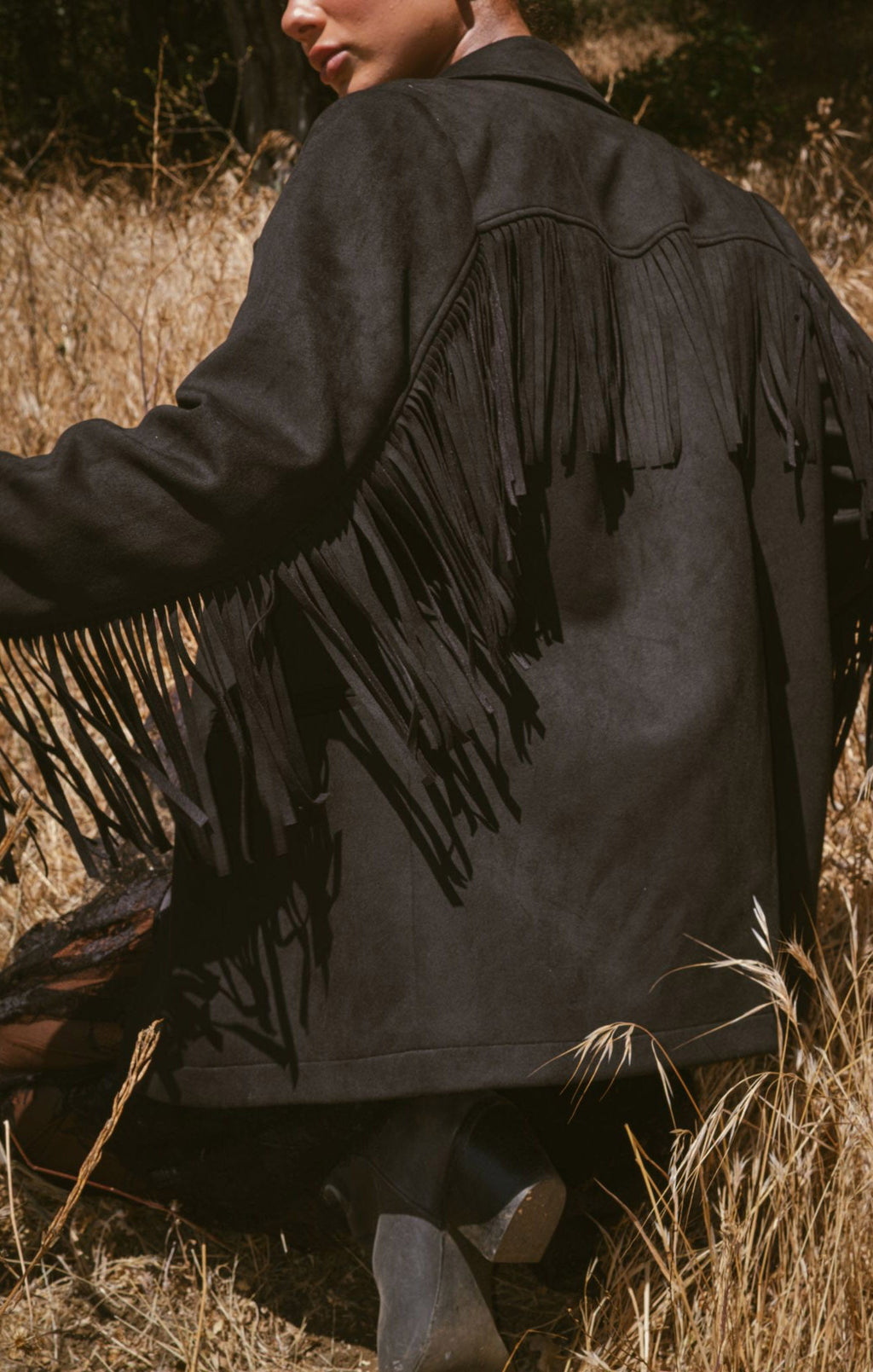 Sierra Fringe Jacket ~ Black Faux Suede