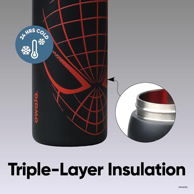 Owala Spider-Man FreeSip Insulated Stainless Steel Water Bottle with Straw. suitable for sports. travel. and school. BPA-free sports water bottle. 32 oz (approx. 907.2 ml). night watch