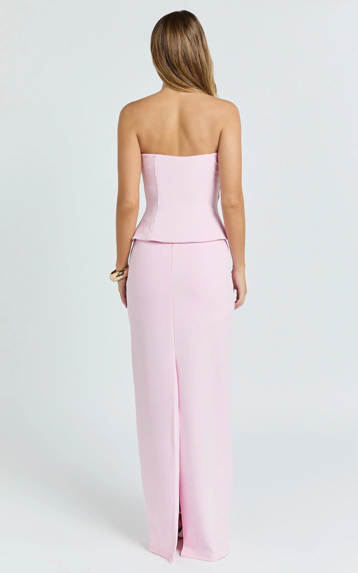 Anya Two Piece Top and Skirt Set - Strapless Fit And Flare Top And Maxi Skirt in Pink