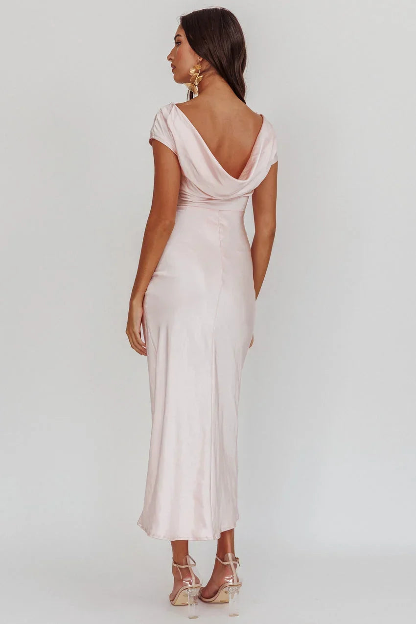 Loveland Cap Sleeve Cowl Back Midi Dress Blush