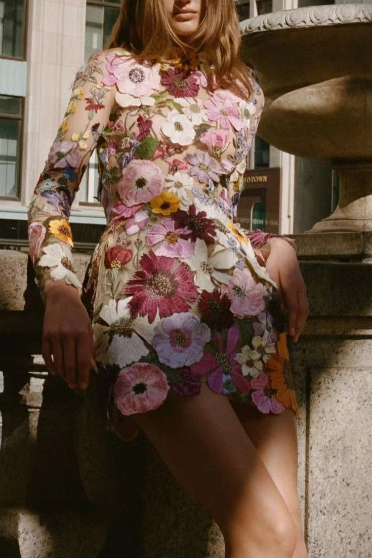 3D Floral Embroidery Bodycon Floral Dress