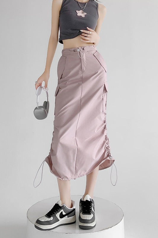A-Line Gray Vintage Cargo High Slit Skirt