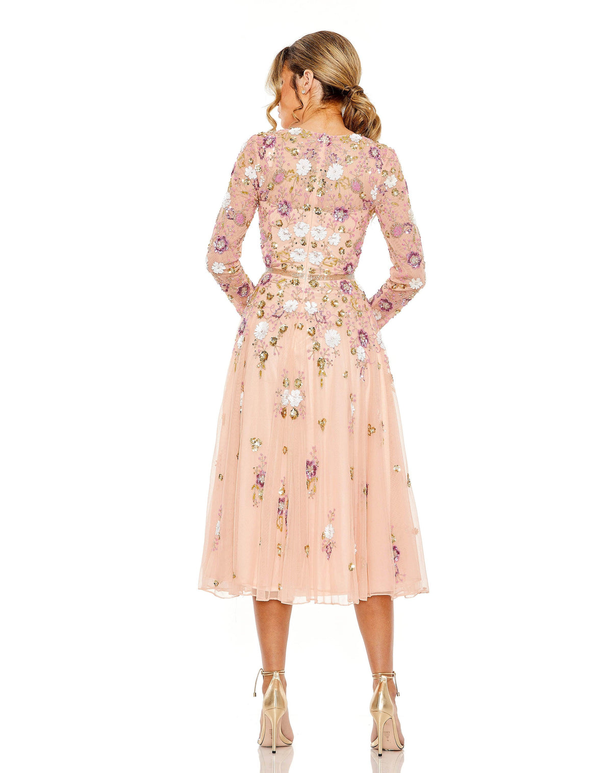Mac Duggal 5716 Tea Length Long Sleeve Formal Dress