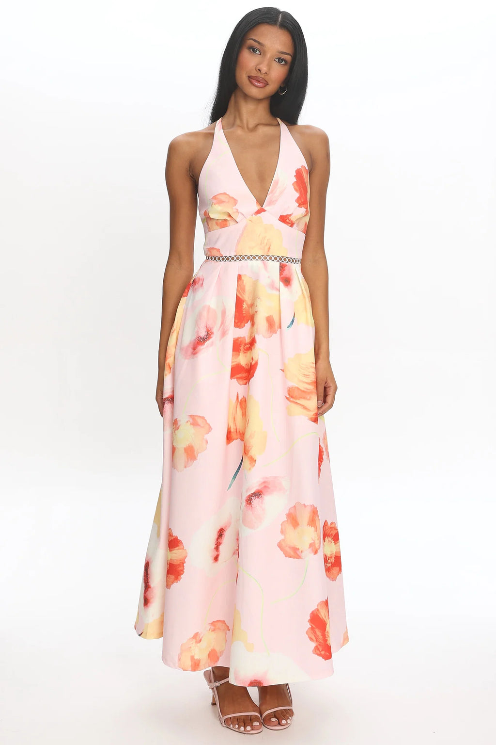 Ellin Tied Back Halter Maxi Dress Light Pink