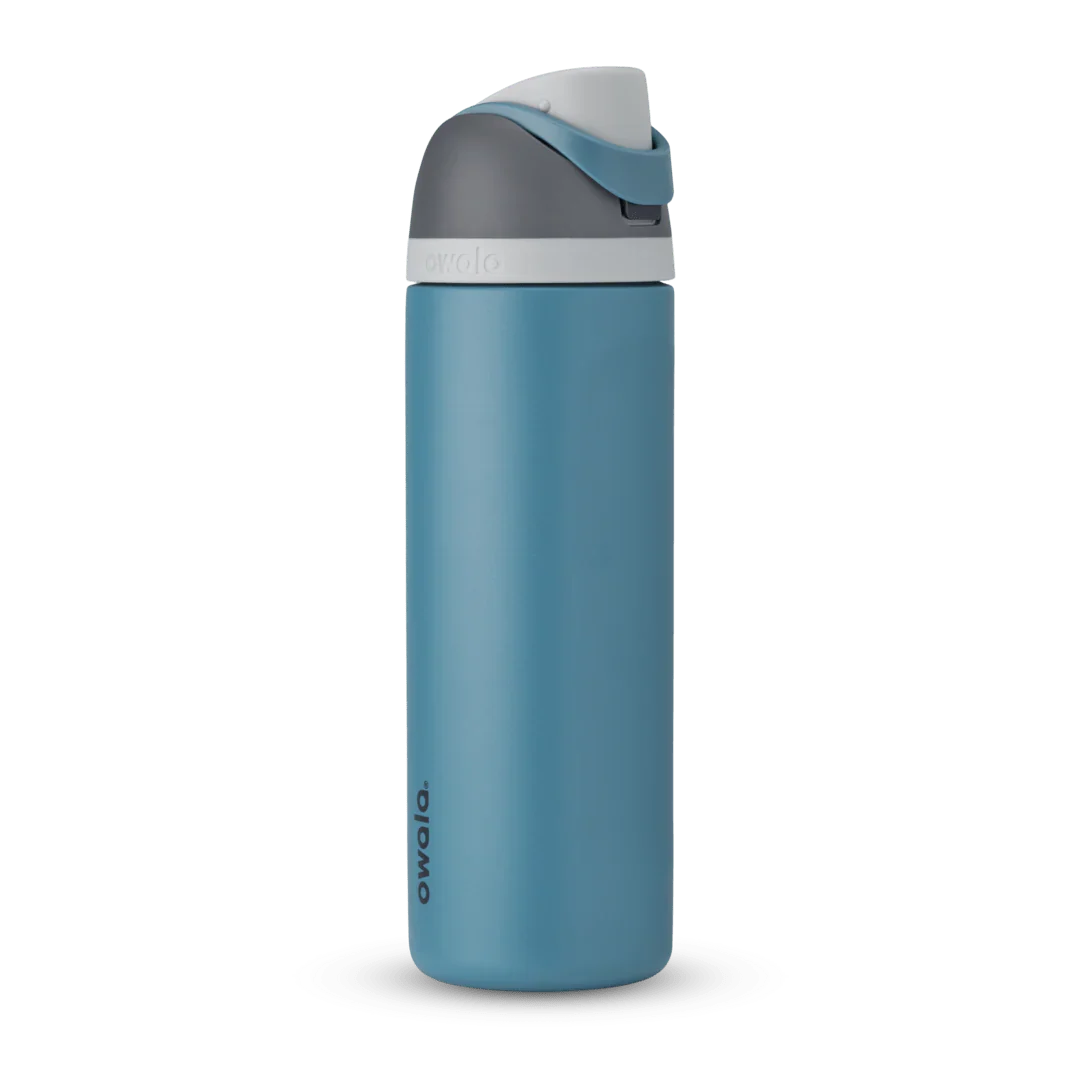 Owala FreeSip Insulated Stainless Steel Water Bottle with Straw for Sports and Travel. BPA-Free. 24-oz. Grey/Blue