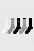 5 Pack Striped Polka Dot Ribbed Cuff Micro Mesh Cotton Socks