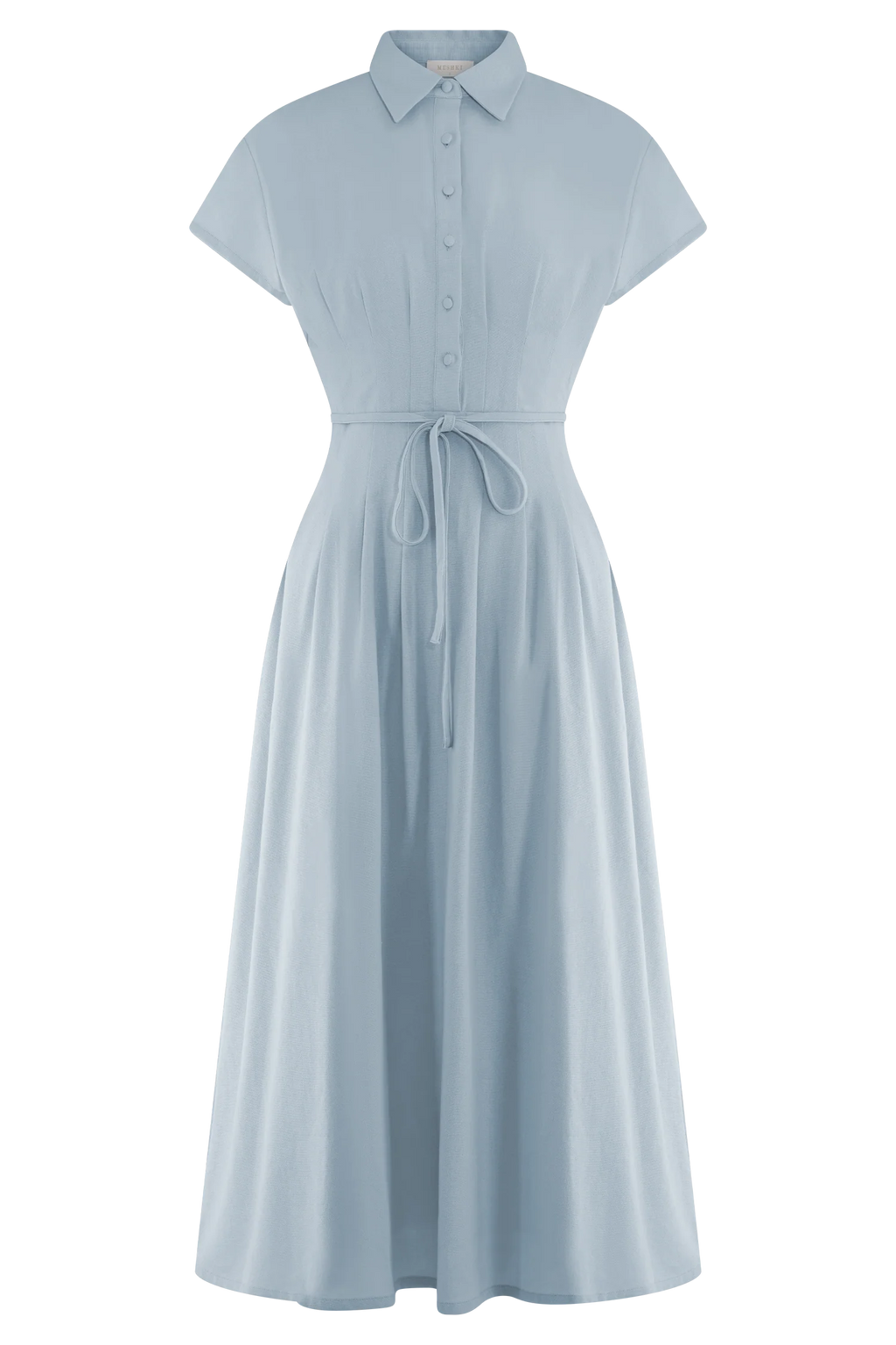 Aysha Buttoned Linen Midi Dress - Cornflower Blue