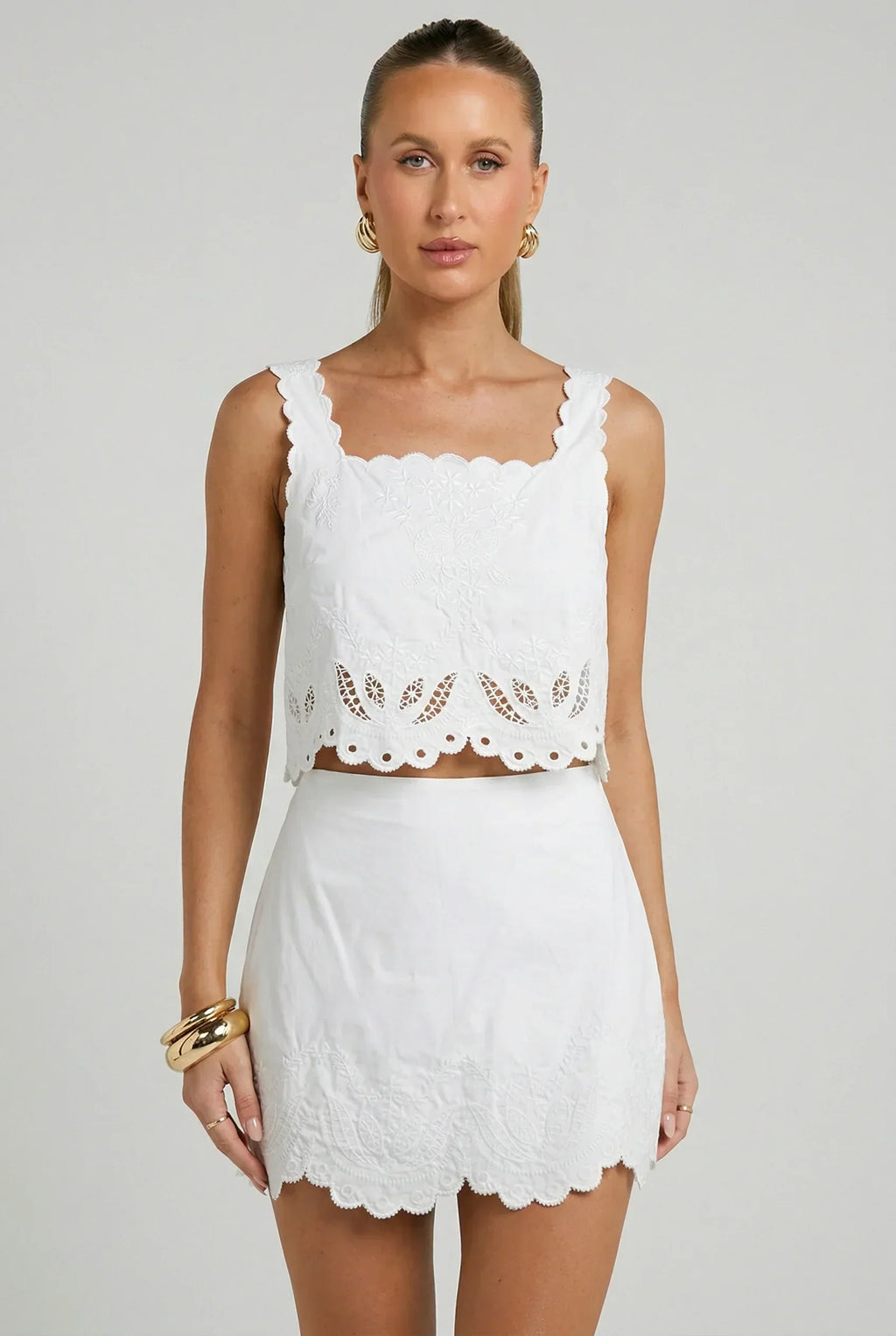 Evren Embroidered Scallop Mini Skirt
