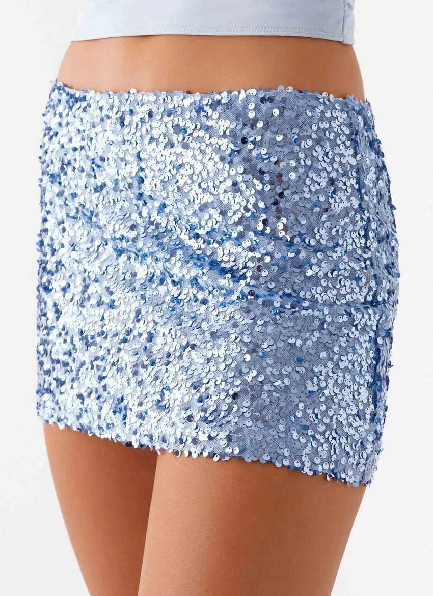 Made For You Low Rise Sequin Mini Skirt - Blue