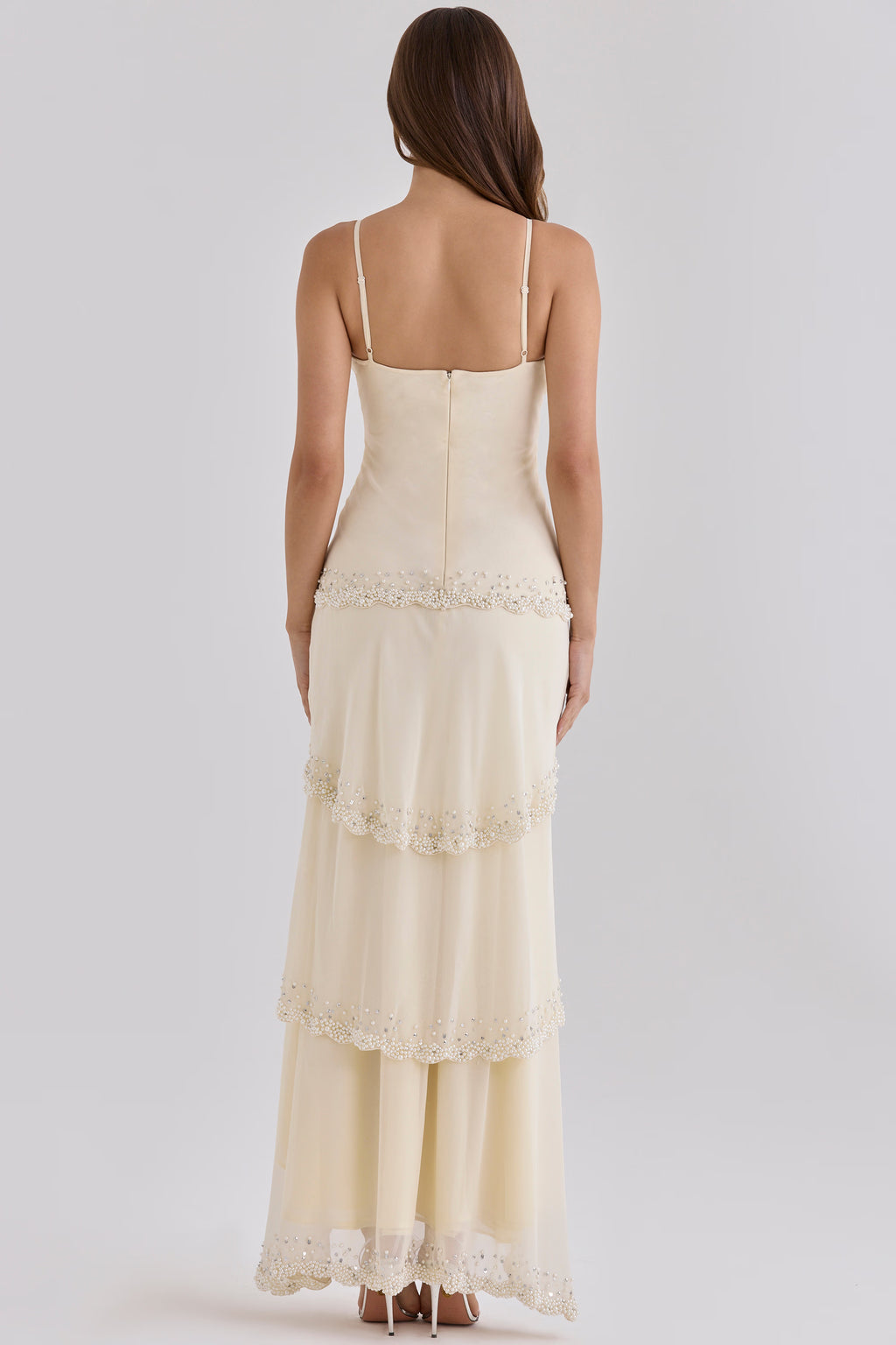 vanilla georgette hand embellished tiered maxi dress - limited edition
