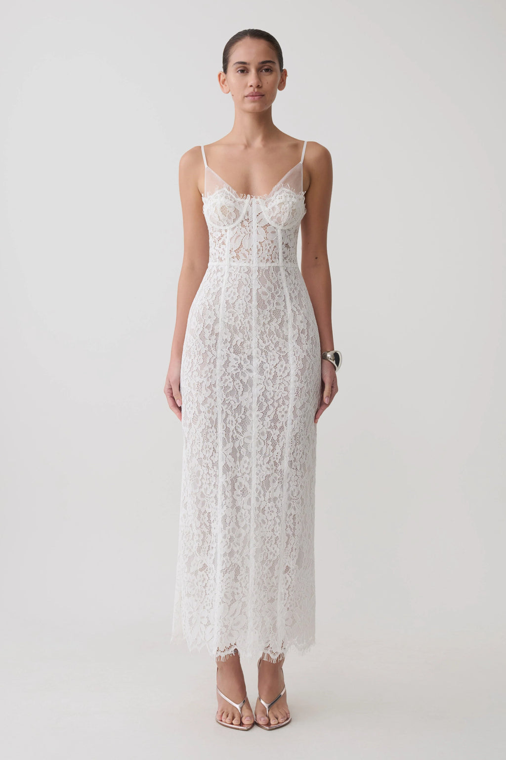 Ottilie Lace And Mesh Midi Dress - White