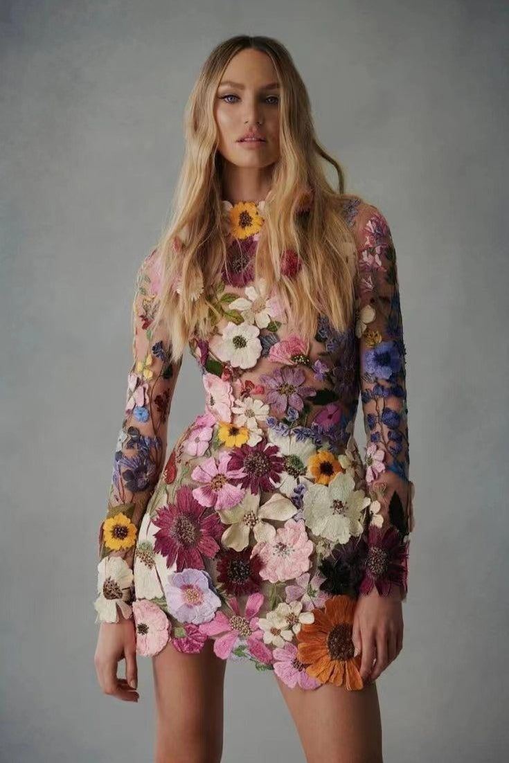 3D Floral Embroidery Bodycon Floral Dress